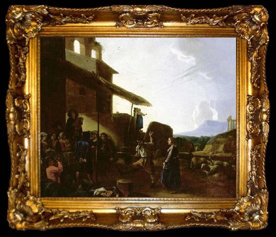 framed  CERQUOZZI, Michelangelo Street Scene in Rome - Oil on canvas, ta009-2